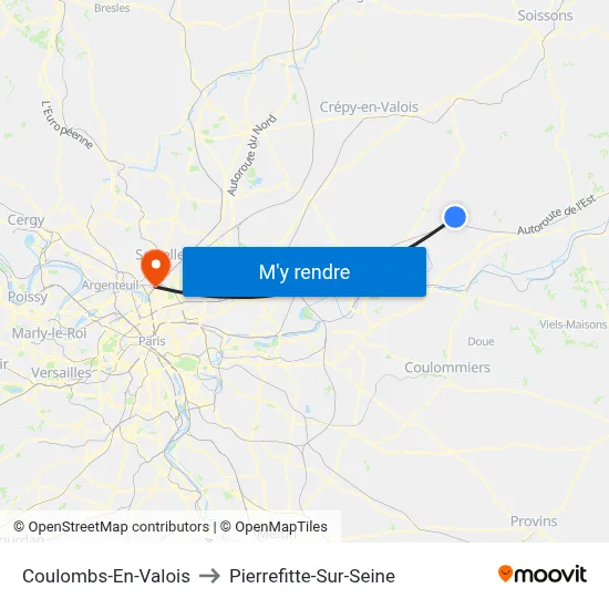 Coulombs-En-Valois to Pierrefitte-Sur-Seine map