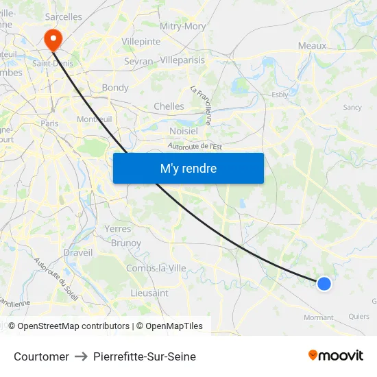 Courtomer to Pierrefitte-Sur-Seine map