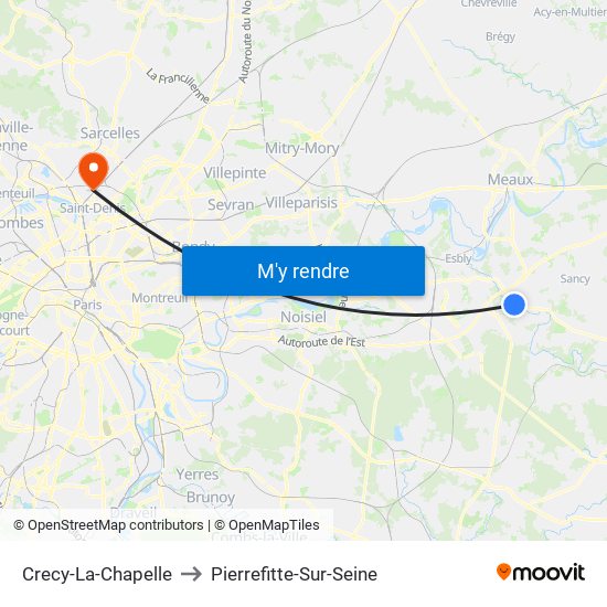 Crecy-La-Chapelle to Pierrefitte-Sur-Seine map