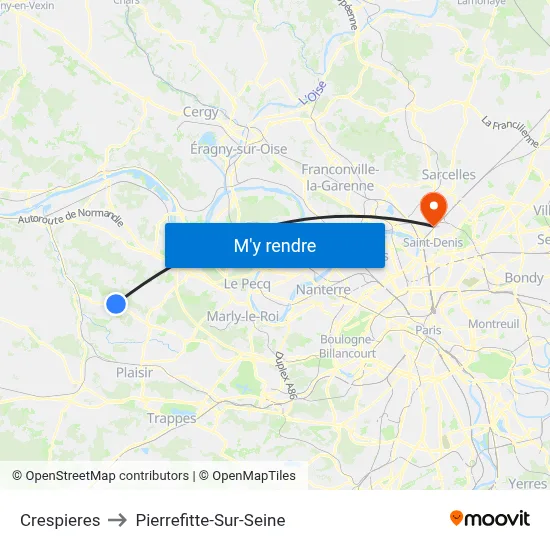 Crespieres to Pierrefitte-Sur-Seine map