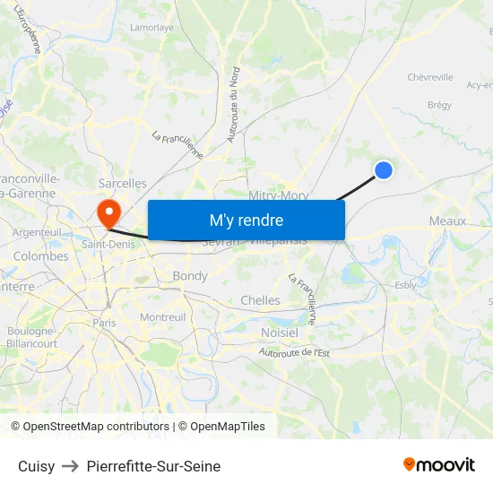 Cuisy to Pierrefitte-Sur-Seine map