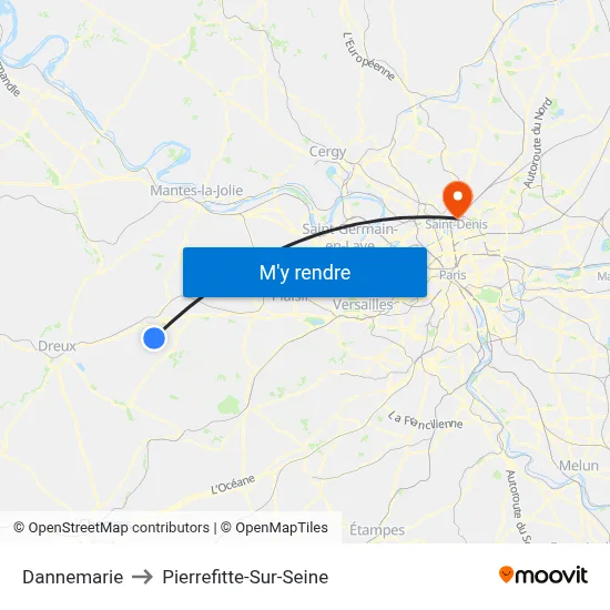 Dannemarie to Pierrefitte-Sur-Seine map
