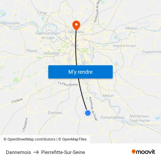 Dannemois to Pierrefitte-Sur-Seine map