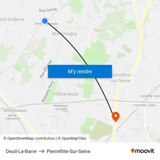 Deuil-La-Barre to Pierrefitte-Sur-Seine map