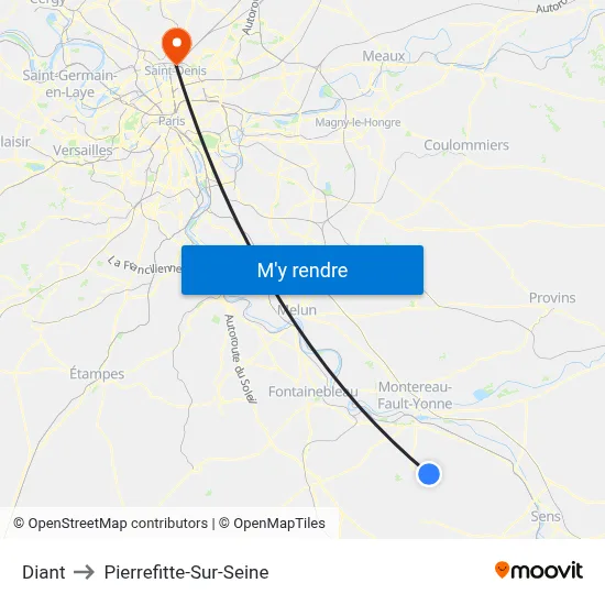 Diant to Pierrefitte-Sur-Seine map