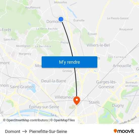 Domont to Pierrefitte-Sur-Seine map