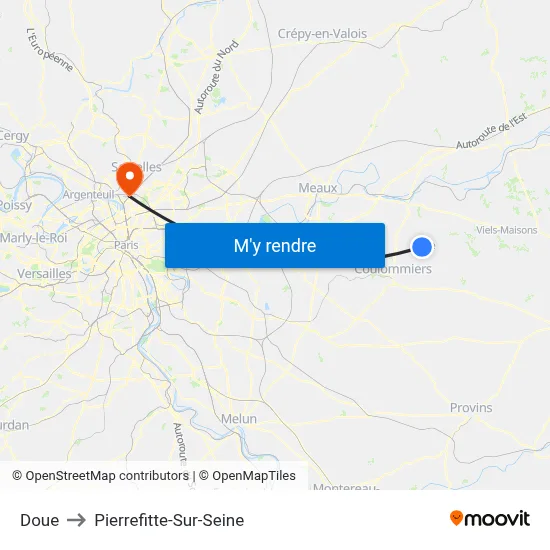 Doue to Pierrefitte-Sur-Seine map