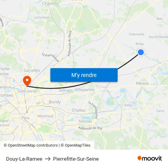 Douy-La-Ramee to Pierrefitte-Sur-Seine map