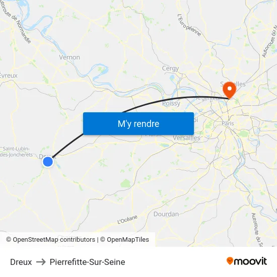 Dreux to Pierrefitte-Sur-Seine map