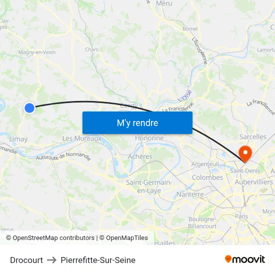 Drocourt to Pierrefitte-Sur-Seine map