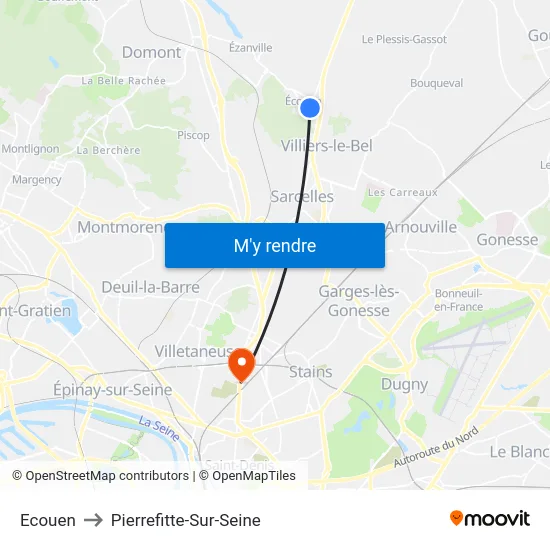 Ecouen to Pierrefitte-Sur-Seine map