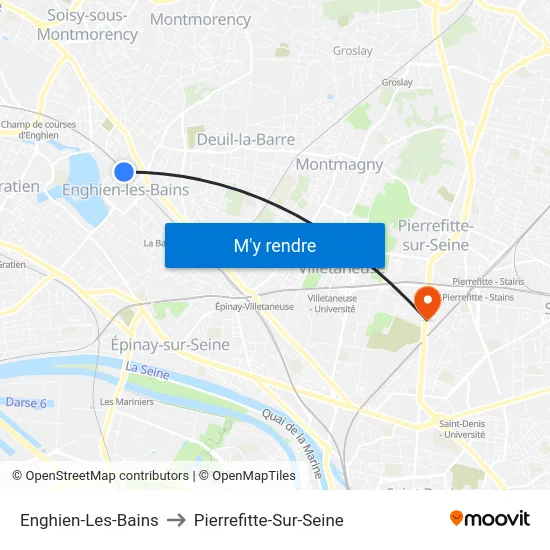 Enghien-Les-Bains to Pierrefitte-Sur-Seine map