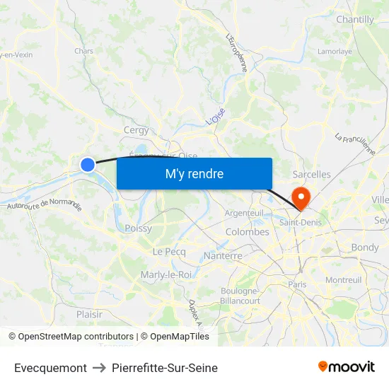 Evecquemont to Pierrefitte-Sur-Seine map