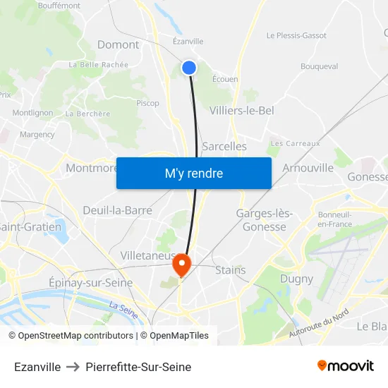 Ezanville to Pierrefitte-Sur-Seine map
