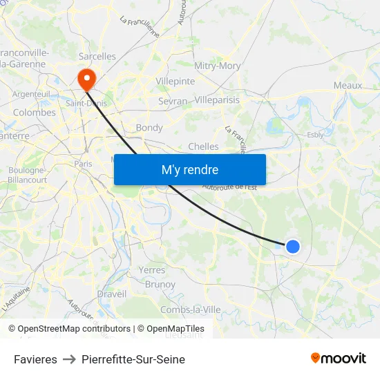 Favieres to Pierrefitte-Sur-Seine map