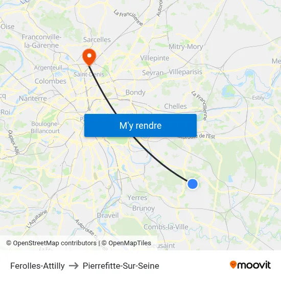 Ferolles-Attilly to Pierrefitte-Sur-Seine map