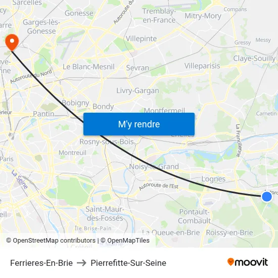 Ferrieres-En-Brie to Pierrefitte-Sur-Seine map