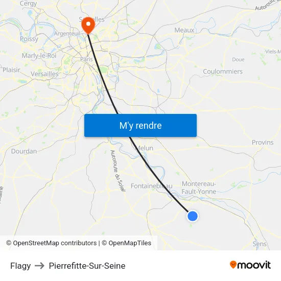 Flagy to Pierrefitte-Sur-Seine map