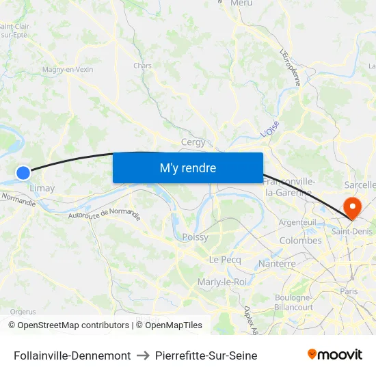 Follainville-Dennemont to Pierrefitte-Sur-Seine map