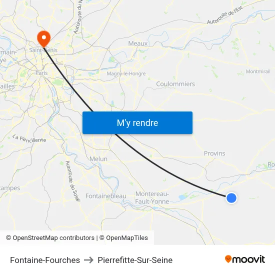 Fontaine-Fourches to Pierrefitte-Sur-Seine map