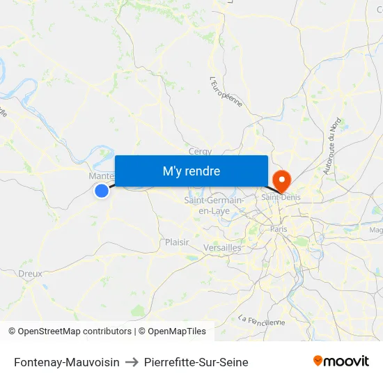 Fontenay-Mauvoisin to Pierrefitte-Sur-Seine map