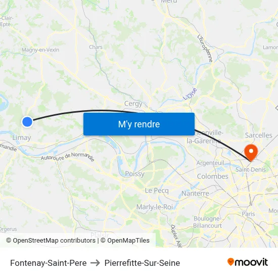 Fontenay-Saint-Pere to Pierrefitte-Sur-Seine map