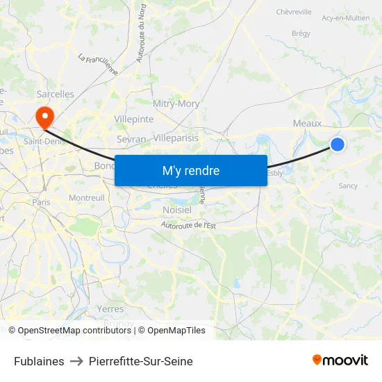Fublaines to Pierrefitte-Sur-Seine map