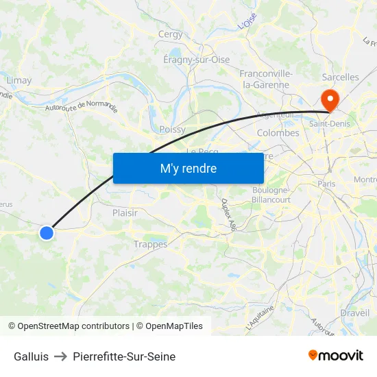 Galluis to Pierrefitte-Sur-Seine map