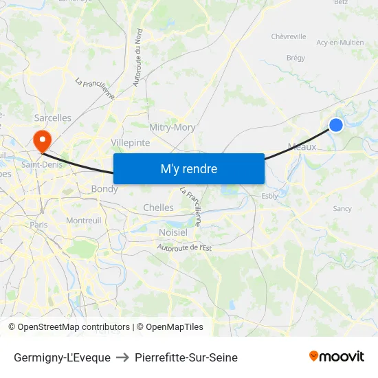 Germigny-L'Eveque to Pierrefitte-Sur-Seine map
