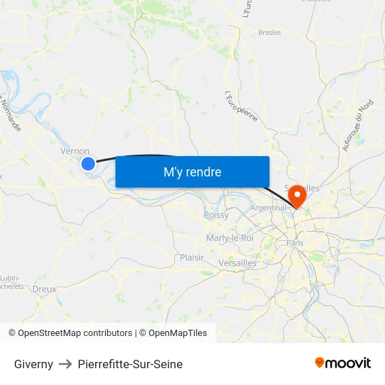 Giverny to Pierrefitte-Sur-Seine map