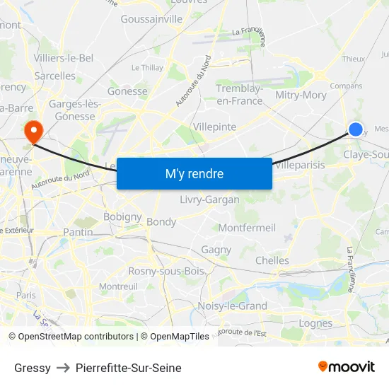 Gressy to Pierrefitte-Sur-Seine map