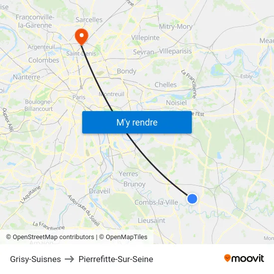 Grisy-Suisnes to Pierrefitte-Sur-Seine map