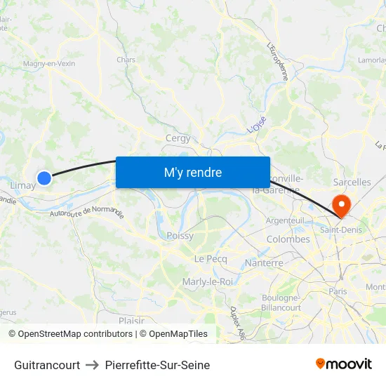Guitrancourt to Pierrefitte-Sur-Seine map