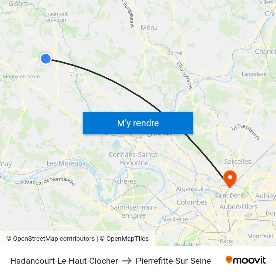 Hadancourt-Le-Haut-Clocher to Pierrefitte-Sur-Seine map