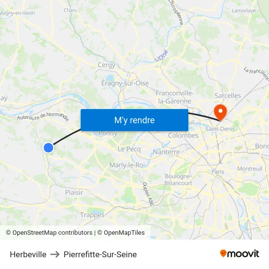 Herbeville to Pierrefitte-Sur-Seine map