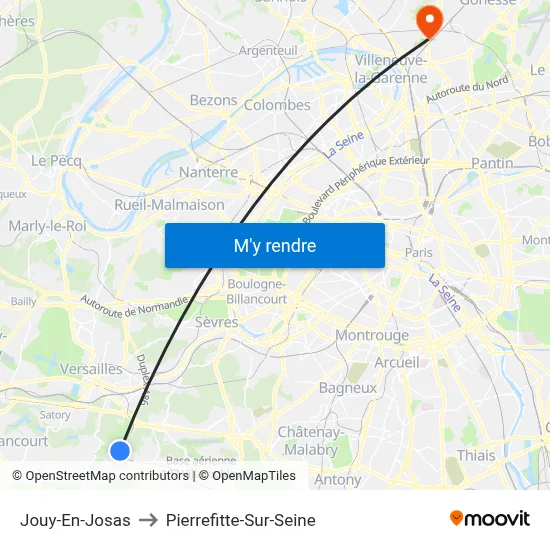 Jouy-En-Josas to Pierrefitte-Sur-Seine map