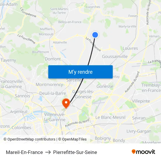 Mareil-En-France to Pierrefitte-Sur-Seine map
