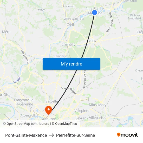 Pont-Sainte-Maxence to Pierrefitte-Sur-Seine map