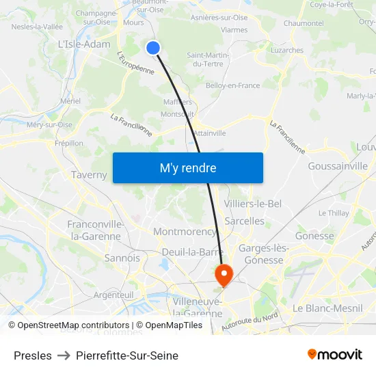 Presles to Pierrefitte-Sur-Seine map