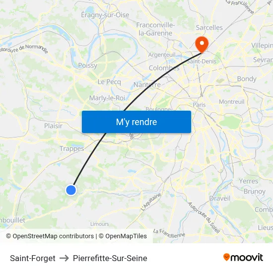 Saint-Forget to Pierrefitte-Sur-Seine map
