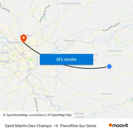 Saint-Martin-Des-Champs to Pierrefitte-Sur-Seine map