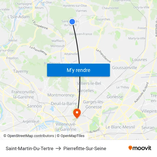 Saint-Martin-Du-Tertre to Pierrefitte-Sur-Seine map