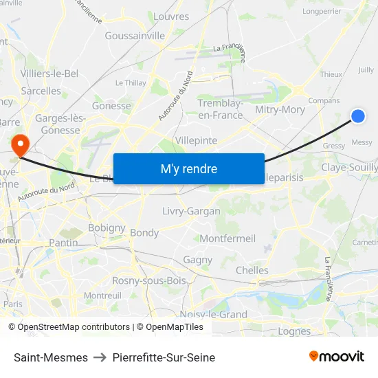 Saint-Mesmes to Pierrefitte-Sur-Seine map