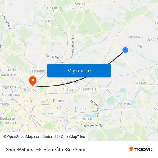 Saint-Pathus to Pierrefitte-Sur-Seine map