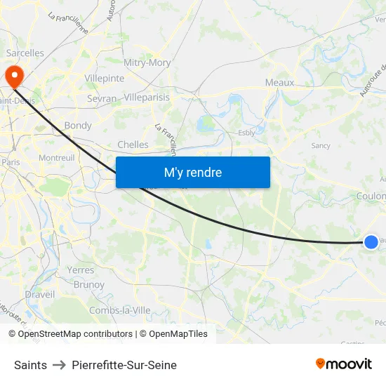 Saints to Pierrefitte-Sur-Seine map