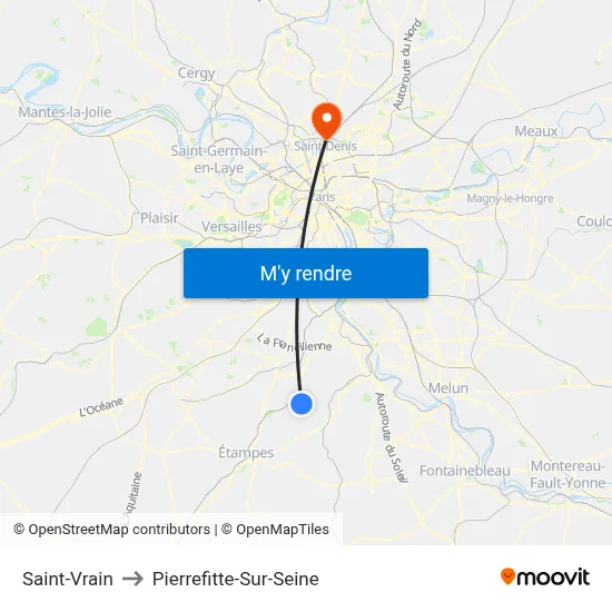 Saint-Vrain to Pierrefitte-Sur-Seine map