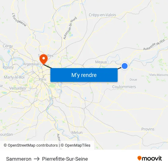 Sammeron to Pierrefitte-Sur-Seine map