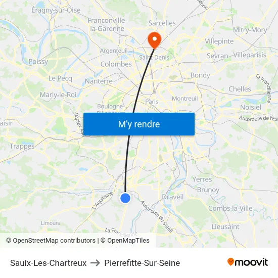 Saulx-Les-Chartreux to Pierrefitte-Sur-Seine map