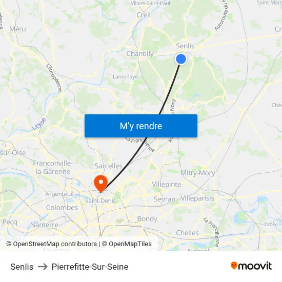 Senlis to Pierrefitte-Sur-Seine map