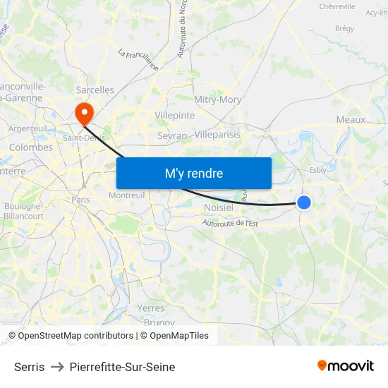 Serris to Pierrefitte-Sur-Seine map